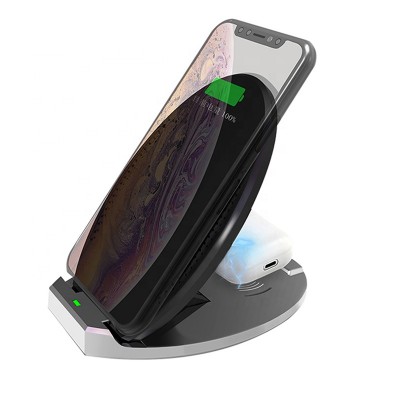 Dual Coil 15W Stand Wireless Charger Holder 2 In 1 Charging Station Phone Holder for iPhone 11 X XS Airpods Pro