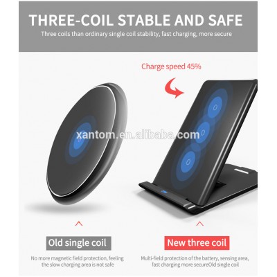 2020 Hot Selling 3 Coils Qi  15W Fast Wireless Phone Charger Wireless Charging Stand with type-C port